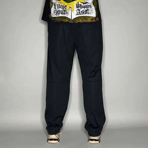 Nike Sweatpants Jet Black Polyester Subtle Swoosh Baggy Wide Leg Dri Fit